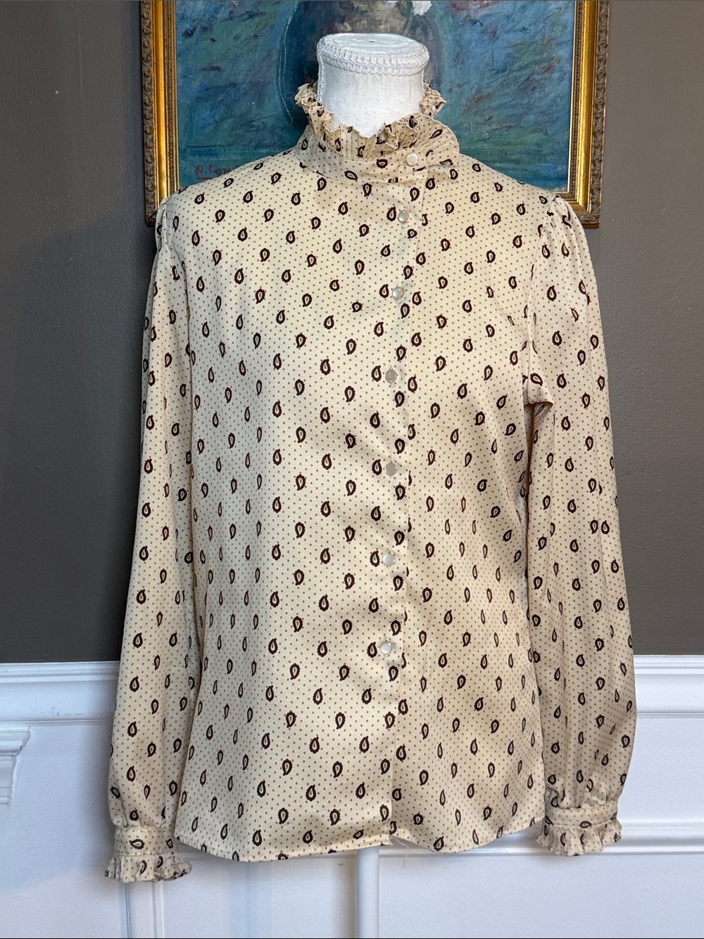 Vintage 70s Levi Strauss Paisley Ruffle Prairie Blouse Size 10